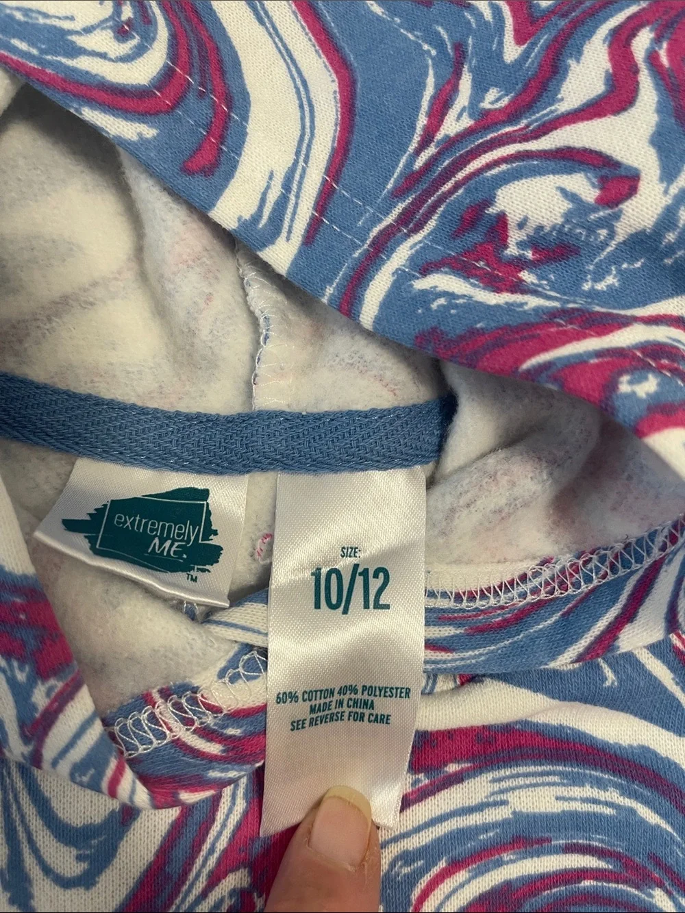 Crewneck Hoodie with Blue & Pink Marble Print